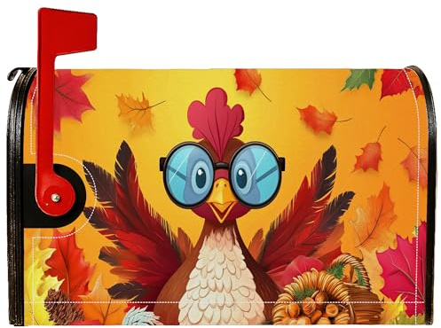 Magnetische Briefkastenabdeckungen, fantasievolle festliche Gläser mit Blättern, Erntedankfest, orangefarbene Briefkastenabdeckungen für den Außenbereich, für Garten, Hof, Dekoration, 53,3 x 65,5 cm