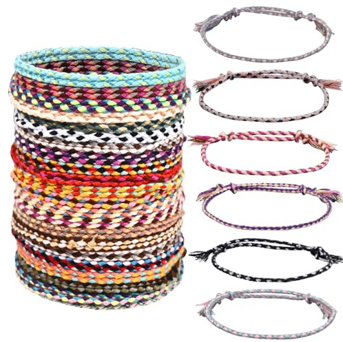 VLYX 30 Pcs Handmade Woven Friendship Bracelets, Adjustable Colorful Cotton Rope Bracelets with Tassels, Jewelry for Women, Men, Teenagers, Mixed Colors