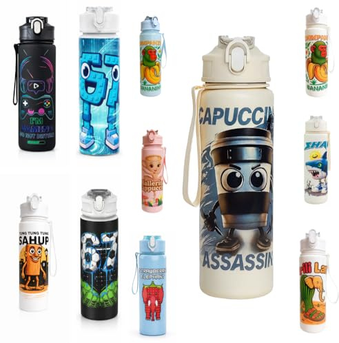 Italian Brainrot Ninja Cap Kids Water Bottle with Straw 750ml