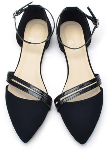 Dernolsea Women Pointed Ballet Flats with Ankle Strap | Soft Faux Suede, Ladies Flat Ballerina Pumps, Dolly Shoes for Wedding Evening Party Dress Office