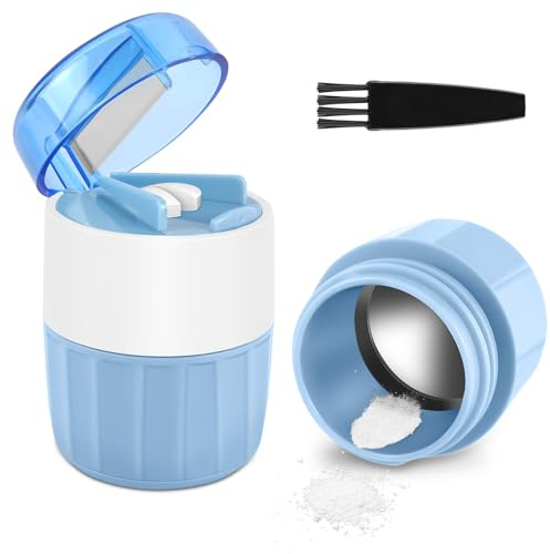 Fefod 3-in-1 Pill Crusher for Tablets, Tablet Crusher Fine Powder with Stainless Steel Grinding Head, Pill Grinder with Storage, Portable Pill Cutter Splitter with Free Brush for Elderly, Child, Pet