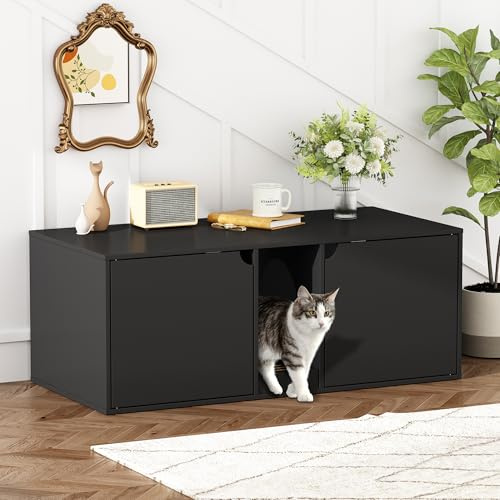 Katzenschrank Katzentoilette Katzentoilettenschrank Katzenklo Schrank, Versteckte Katzentoilette Kabinett, Indoor-Katzenhaus, für Schlafzimmer und Wohnzimmer 110x40x52cm schwarz