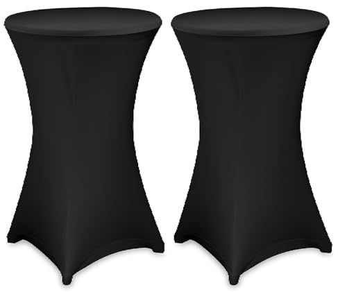Julido Stretch Stehtischhussen – Elastische Spandex Hussen für Steh- & Bistrotische – Waschbar, Bügelfrei & rutschfest – Verstärkter Fußbereich – Für Hochzeit & Party (Schwarz, 2er Set - Ø 80-85cm)