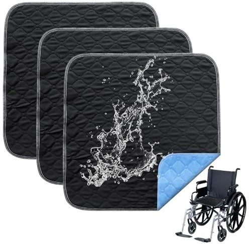 DAJASD 3 Stück Waschbare Inkontinenz Sitzauflage, Inkontinenzunterlage Waschbar, 50x50cm Waschbare Inkontinenz Stuhlauflage, Saugstarke, Wiederverwendbar Für Rollstuhl, Auto, Sofa, Haustier(Schwarz)