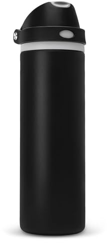 750ml/25oz Insulated Water Bottle with Straw,Stainless Steel Leak Proof Water Bottle,2-in-1 Lid with One-Touch Flip Lid & Straw,Keep Cold All Day for School,Travel,Gym,Camping,Sports (Black)