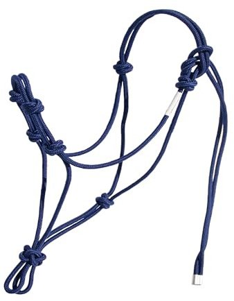 Horzmetnex Seilhalfter mit 4 Knoten für Pferde – starkes 1/4 Zoll steifes Seil, gebisslos, Trainingshalfter, leicht und verstellbar (Königsblau, Jährling)