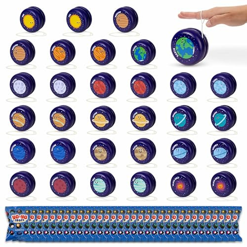 BONNYCO Yoyo Bambini Legno Pack 32 Spazio. Yo Yo Gadget Compleanno Bambini, Mini Giochi. Regalini Fine Festa Compleanno, Regalino Fine Festa Dopo Invitati, Pensierini Giochini Scuola Galassia
