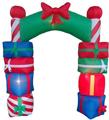 Aufblasbare Weihnachtsgeschenkboxen mit roter Schleife und roter Schleife, ca. 2,4 m hoch, aufblasbar, gestapelt