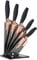 5pc Kitchen Knife Set & Block - Brooklyn by Taylors Eye Witness. Rose Gold Coloured Bolsters, Finely Ground Razor Sharp Stainless Steel Matching Blades. Soft Grip Handles. Modern Fan Shaped Holder.