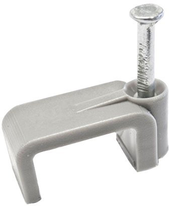 Lot de 20 clips de câble en plastique plat et clou de fixation pour double et terre 16 mm Gris