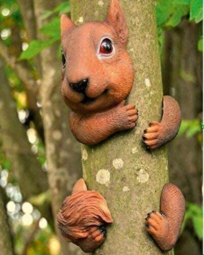 Garden Mile Squirrel Tree Peeker Resin Hanging garden ornaments Waterproof Animal garden decorations outdoor For Yard Animal Statues & Sculptures Ornaments For Outside Ideal for Trees Fences Walls