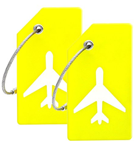 Silicone Luggage Tag with Name ID Card Perfect to Quickly Spot Luggage Suitcase (Yellow)