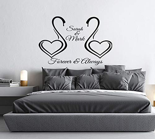 myrockshirt 2 Schwäne in Herzform Forever & Always Hochzeit personalisierbar mit Wunschnamen 70cm Aufkleber,Sticker,