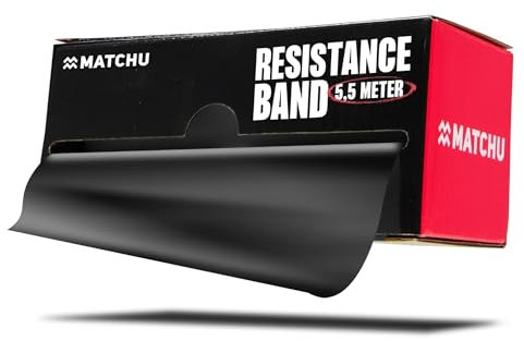 Matchu Sports | Widerstandsbänder | Resistance Bands | 100% Latex | Abschneidbar | 5.5M, 25M oder 45M | Extra leicht bis extra schwer | (Schwarz - Extra schwer (7-8 KG), 5,5 M)