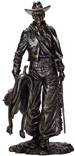 Pacific Giftware Cowboy Figur mit Gewehr und Sattel | Wilder Westen Deko Bronze Optik