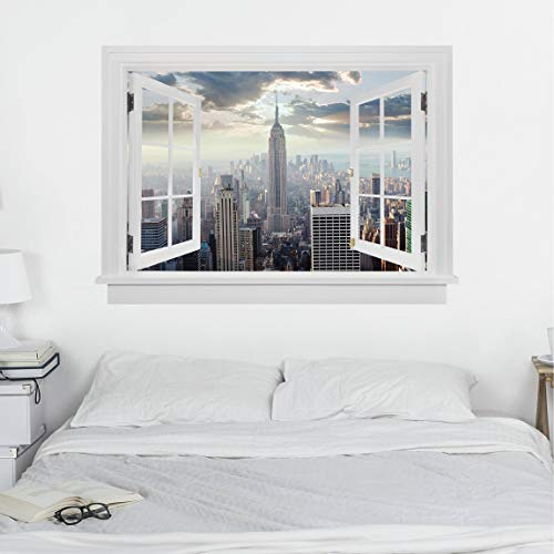 Bilderwelten Wandtattoo New York, Größe:105 x 140cm Offenes Fenster Sonnenaufgang in New York