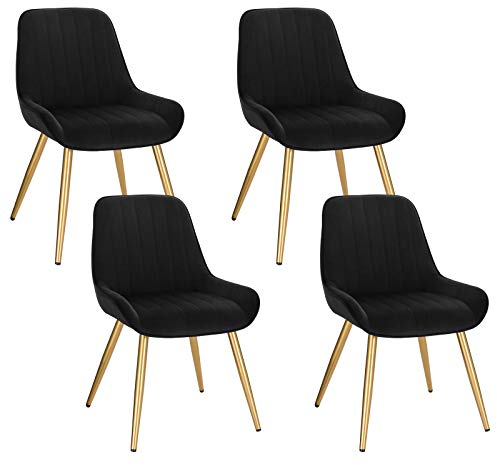 Lestarain Esszimmerstühle 4er Set, für Esszimmer Wohnzimmer Küche, Retro Küchenstühle gepolstert, Sitzfläche aus Samt, mit Metallbeine, bis 150 kg belastbar, Schwarz