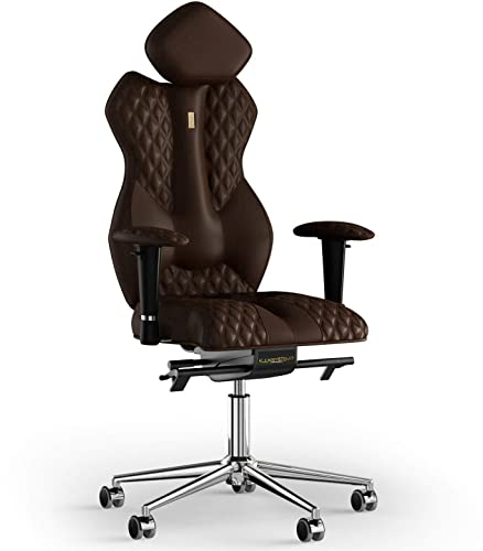 KULIK SYSTEM Ergonomischer Bürostuhl - Komfort & Verstellbarer Stuhl mit Rücken- & Lendenwirbelstütze |Patentiertes Rücken- & Nackenschmerzlinderungsdesign| ROYAL Eco Leder - Schokolade Design