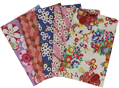 aufodara 5er Baumwollstoff Meterware 50x50 cm Japanische Stil gedruckt Blumen Gold Muster Bronzing Stoffpaket Patchwork Baumwolle Stoffe zum Nähen Quilten DIY Artcraft Handarbeit (Rosa, Blau)