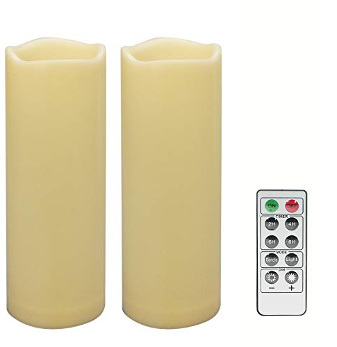 2 PCS 3 x8 Waterproof Outdoor Battery Operated Flameless LED Pillar Remote Candles Flickering Plastic Resin Electric Decorative Light for Lantern Patio Garden Home Decor Party Wedding Decoration