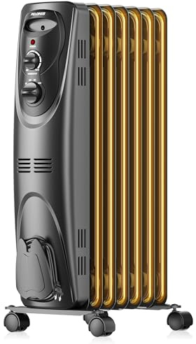 PELONIS Radiator Heater for Large Space, Electric Oil Filled Radiator, Dual Knobs, 1500W, Quiet Space Heater, 3 Modes, Tip-over Protection
