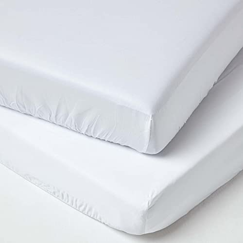 HOMESCAPES 2er-Set Bio-Spannbettlaken für Babybett 60x120 cm weiß, Kinder-Spannbetttuch aus 100% Bio-Baumwolle