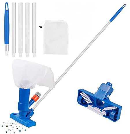 Kit d'entretien pour Piscine,Nettoyeur De Piscine,Outil De Nettoyage pour Aspirateur De Fontaine De Piscine avec Manche Télescopique Piscine Universelle, Peut Être Fixé Au Tuyau D'arrosage