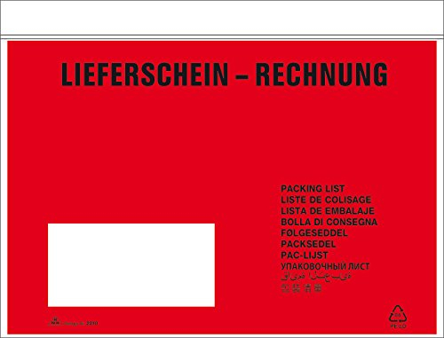 RNK 2210 - Begleitpapiertasche „LIEFERSCHEIN-RECHNUNG“, DIN C5, Celloverpackung, rot/schwarz, 100 Stück