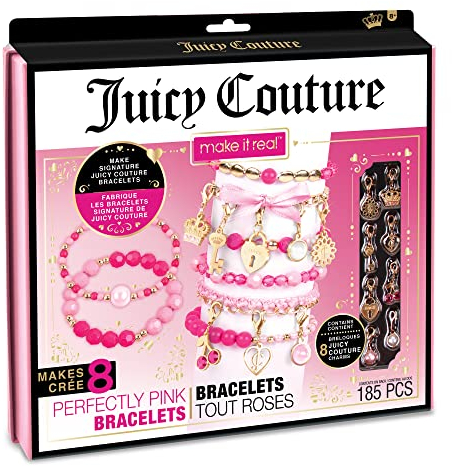 Make It Real Juicy Couture Perfektes Pink Freundschaftsarmband-Bastelset - DIY Schmuck-Bastelset für Kinder mit Anhänger und Perlen - Geschenke für Mädchen