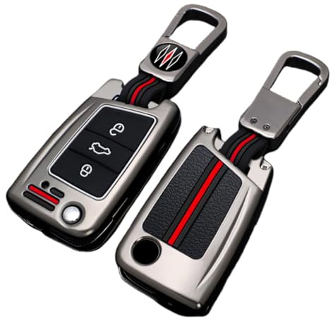 Otai Autoschlüssel Abdeckung aus Zinklegierung Fall Passend für v-w Golf 7 GTI Mk3 Mk7 Touran Skoda Octavia Flip Schlüsselbund 3 Tasten (Matte Farbe)