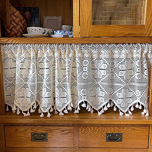 Lsimeru Gehäkelt Bistrogardine Landhausstil Vintage 55 Glücksklee Gewebt Scheibengardine Küchengardine Shabby Kurz Küche Kurzstores Gardinen Klein Fenster,185x55cm