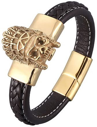 Armband Leder Männer, Herren Armreifen Gold Men's Bracelets Totenkopf Lederarmband Mit Magnetischer Schnalle Romantische Geschenke für Männer
