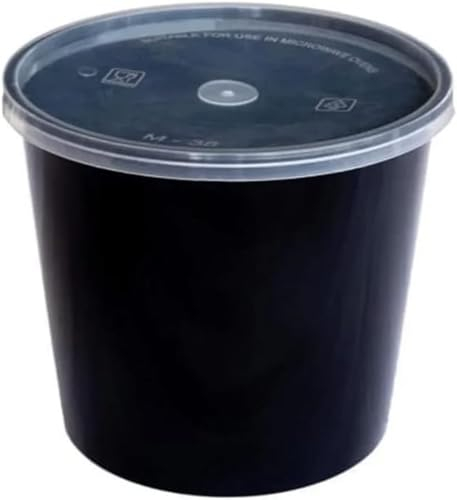 HOT BARGAINS 50 X 1500ml Heavy Duty Round Takeaway Food Containers with Lids Black Round Container Microwave & Freezer Safe
