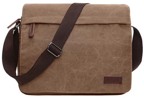DORRISO Mode Umhängetasche Herren Schultertasche Leinwand Kuriertasche Laptoptasche für 13.3 Zoll Laptop Kuriertasche Männer Casual Reise Bergsteigen Schultertaschen Braun