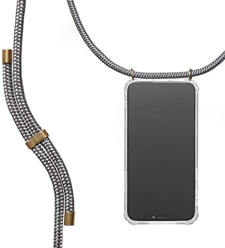 KNOK Handykette Kompatibel mit Apple iPhone 14 - Silikon Hülle mit Band - Handyhülle für Smartphone zum Umhängen - Transparent Case mit Schnur - Schutzhülle mit Kordel in Grau