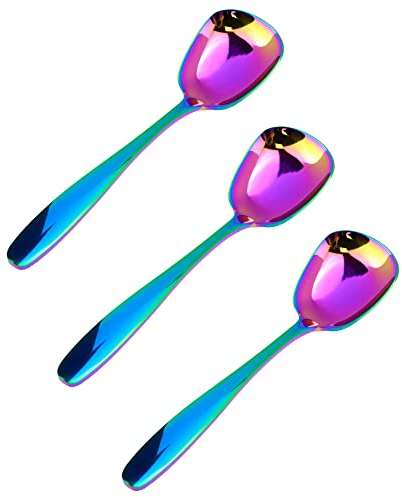 Meprotal 3 Stück Edelstahl-Suppenlöffel, Regenbogen-Suppenlöffel, spiegelnde Oberfläche, robuste Tischlöffel für Tee, Milch, Kaffee, Suppe, Reis