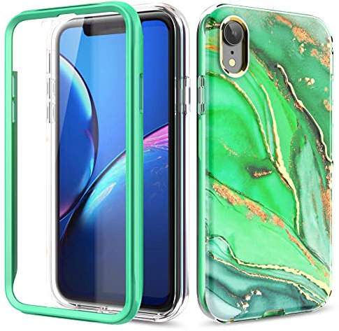 Chvelop iPhone XR Hülle mit Displayschutz iPhone XR 360 Grad Schutzhülle Schick [Anti-Verblassen] Vergilbungsschutz Fantasie Stoßfest Kratzfest TPU Handyhülle für iPhone XR Case (6,1 Zoll) Grün