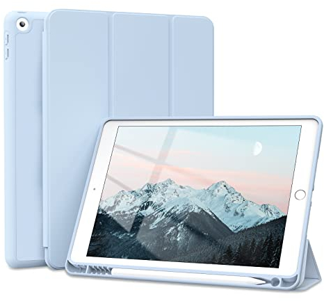 ZOYU Hülle für iPad 9. 8. 7. Generation 2021 2020 2019, Hülle mit Stifthalter für iPad 9/8/7, Weiche TPU Silikon Schutzhülle für i Pad 10,2 Zoll, Blau