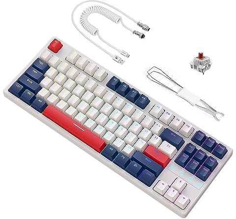 ATTACK SHARK K87 Tastiera meccanica Hotswap TKL Tastiera da gioco cablata compatta all'80% con interruttore rosso, LED programmabile, cavo USB Type-C bianco, Compatibile Win/Mac