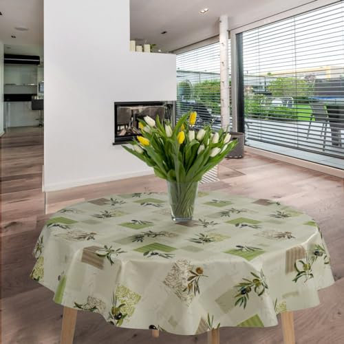 laro runde 140 cm wachstuchtischdecke wachstischdecke abwashbar PVC tischdecke Wachstuch wasserabweisend Garten tischdecke, Muster:Grün Olive