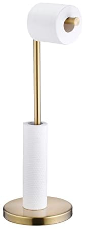 SHUNLI Toilettenpapierhalter Stehend, Freistehend Klopapierhalter Toilettenrollenhalter Klorollenhalter für Bad Küche, Gebürstet Gold/SUS304 Edelstahl