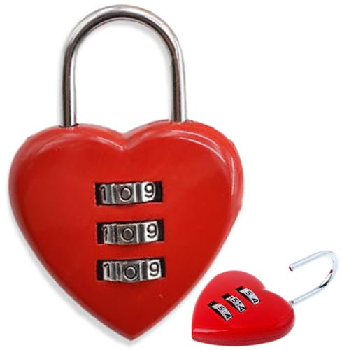 NARAMAKI Cadenas en forme de cœur Dimensions 4 x 5,5 cm – Cadeau Saint Valentin 2025 – Idéal pour valise armoire portail accessoire décoratif – cadenas rouge