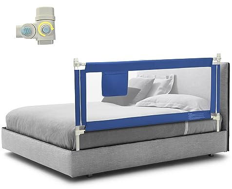 COSTWAY Bettgitter 175 cm, Bettschutzgitter abschließbar mit 24 einstellbare Höhen & Seitentasche, Rausfallschutz Bett & Boxspringbett für Baby & Kleinkinder (175cm, Blau)