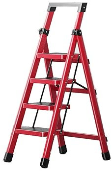Échelle rouge à 3 ou 4 marches for la maison, pliable, intérieure, épaisse, multifonctionnelle, main courante, escabeau, rétractable, sûr, porte-outils portable, hauteur 99 cm/121,5 cm ( Size : 4 step