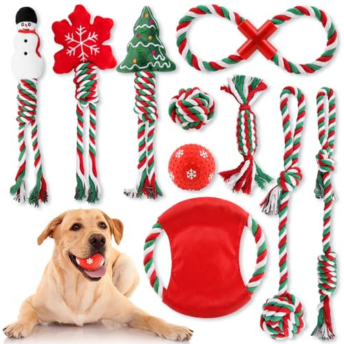 Kapetgo 10 Pack Christmas Small Dog Toys - Puppy Chew Toys with Rope & Squeaky Toys for Small & Medium Dogs