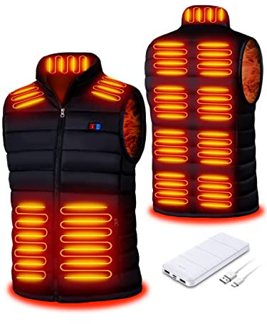 Seenew Beheizbare Weste, beheizbare weste herren mit 15000mAh akku, heizweste mit 13 Heizzone, 3 Einstellbar Temperatur, Wärmeweste Winter Regenjacke Kleidung mit Akku(3XL)