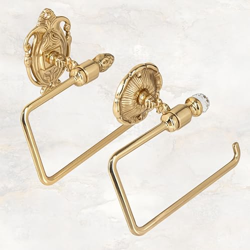 WC-Papierhalter Papierrollenhalter Toilettenpapierhalter Messing Badaccessoire in Gold poliert Antik - Vintage, Hochwertig, Rostfrei (Design 1: Barock)