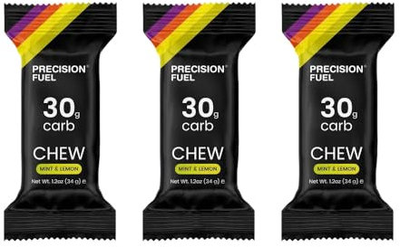 Precision Hydration PF30 Energy Chews For Running, Cycling, Hiking, Sports (30g of Carbohydrates) - 3 x 34g Packs (Mint & Lemon)