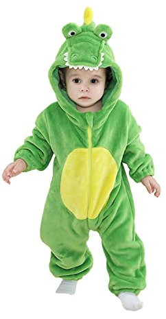 LOLANTA Bébé Deguisement Crocodile, Animal Alligator Combinaison en Flanelle à Capuche Enfant, Vert, 3-4 ans