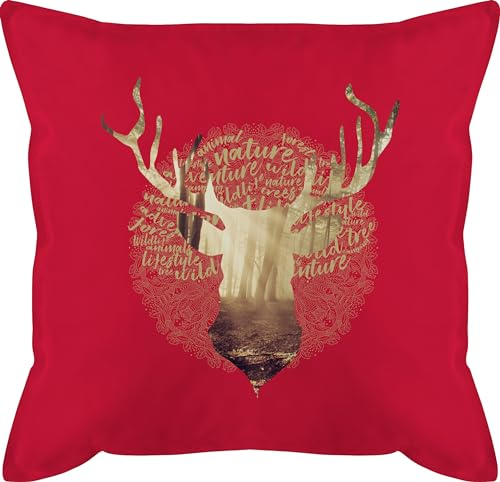 Shirtracer Kissen 50x50 - Dekoration - Hirsch Motiv Geschenk Jäger I Hirschgeweih Tracht - 50 x 50 cm - Rot - hirschkissen mit füllung Oktoberfest-Design Jaeger männerkissen hirschmotiv geweih Pillow
